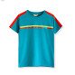 Pamkids Fusion Trail: Boys' Red and Neon Striped Tee | Dive into Teal Blue Adventure (Sizes 1-12 Years)